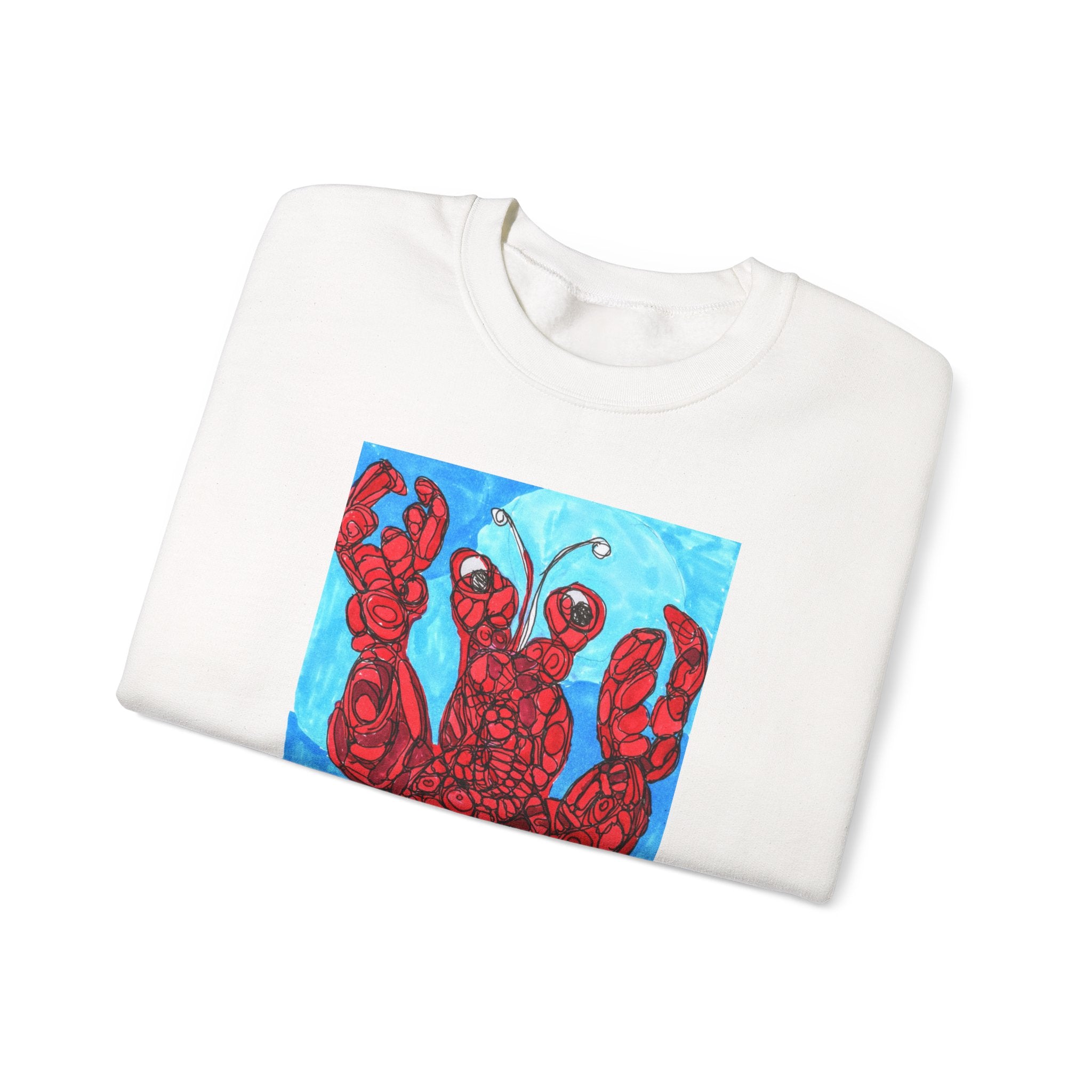 Lobster Art Crewneck Sweatshirt — Bold Red Lobster Graphic on Ocean Blue