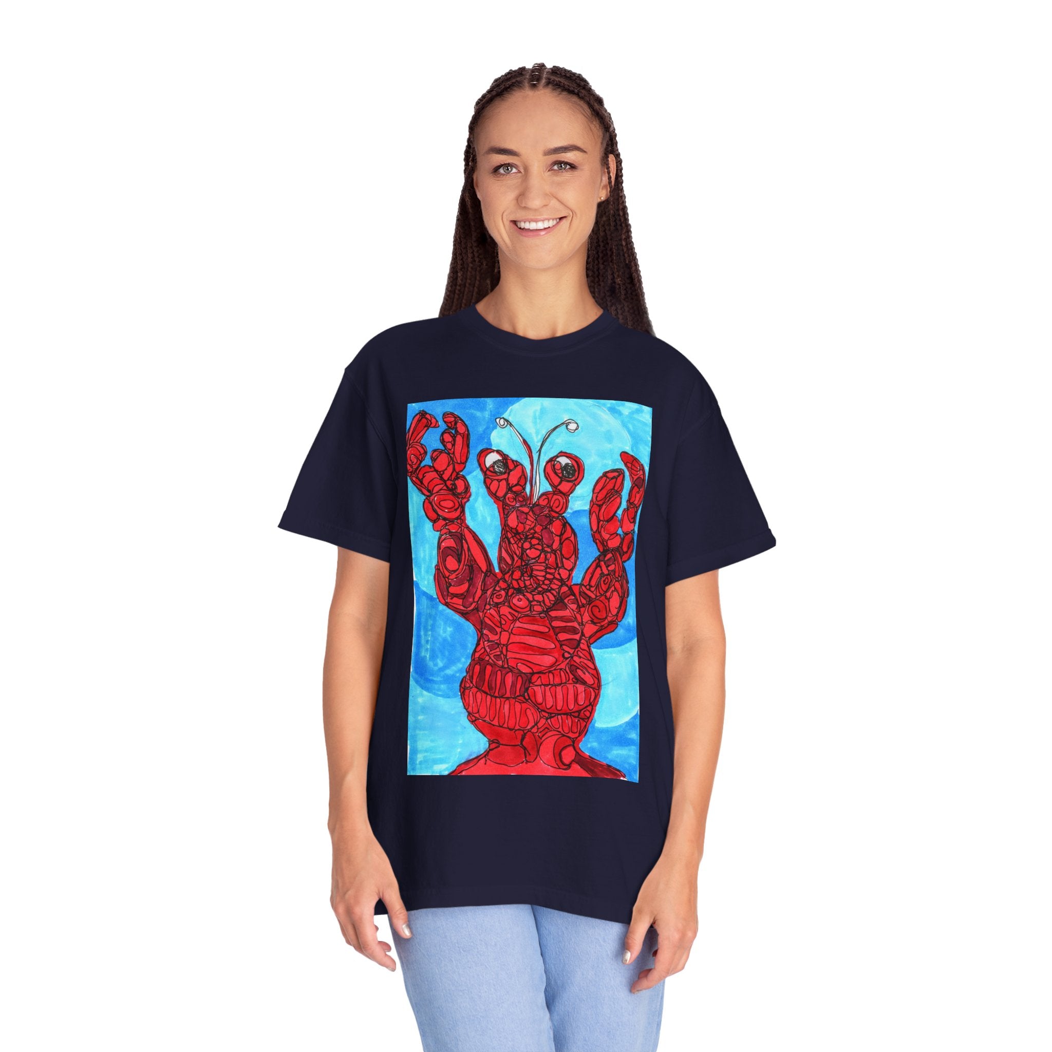 Lobster Art T-Shirt — Red Nautical Lobster Illustration Tee