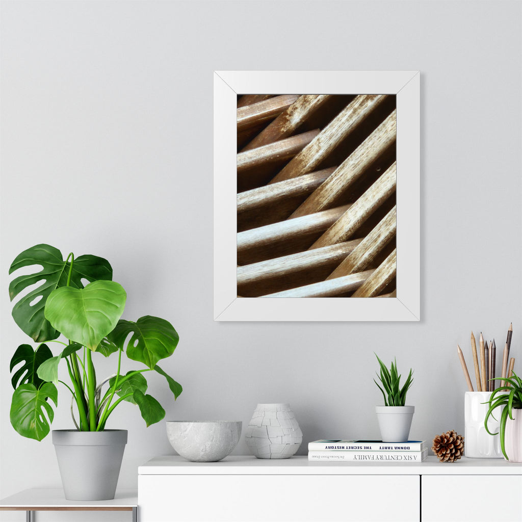 Framed Poster - Abstract Rustic Wood Texture Vertical Wall Art