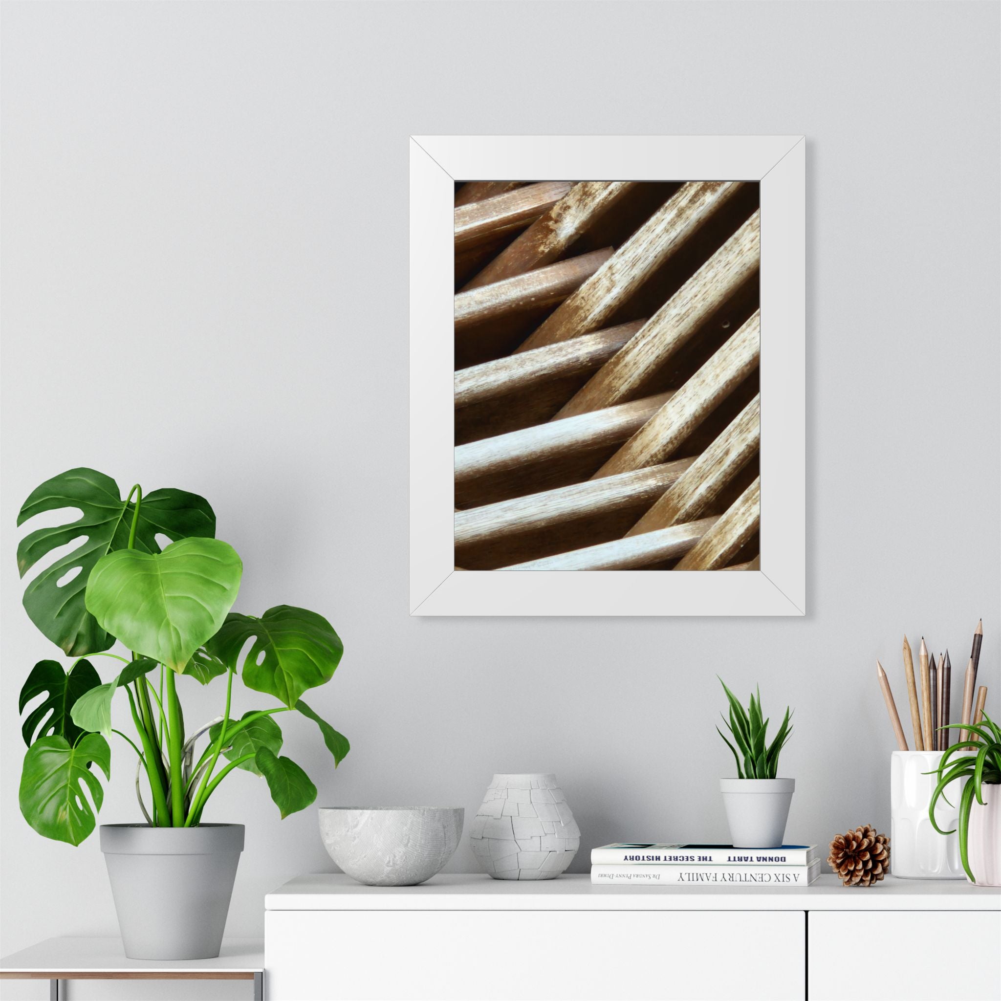 Framed Poster - Abstract Rustic Wood Texture Vertical Wall Art