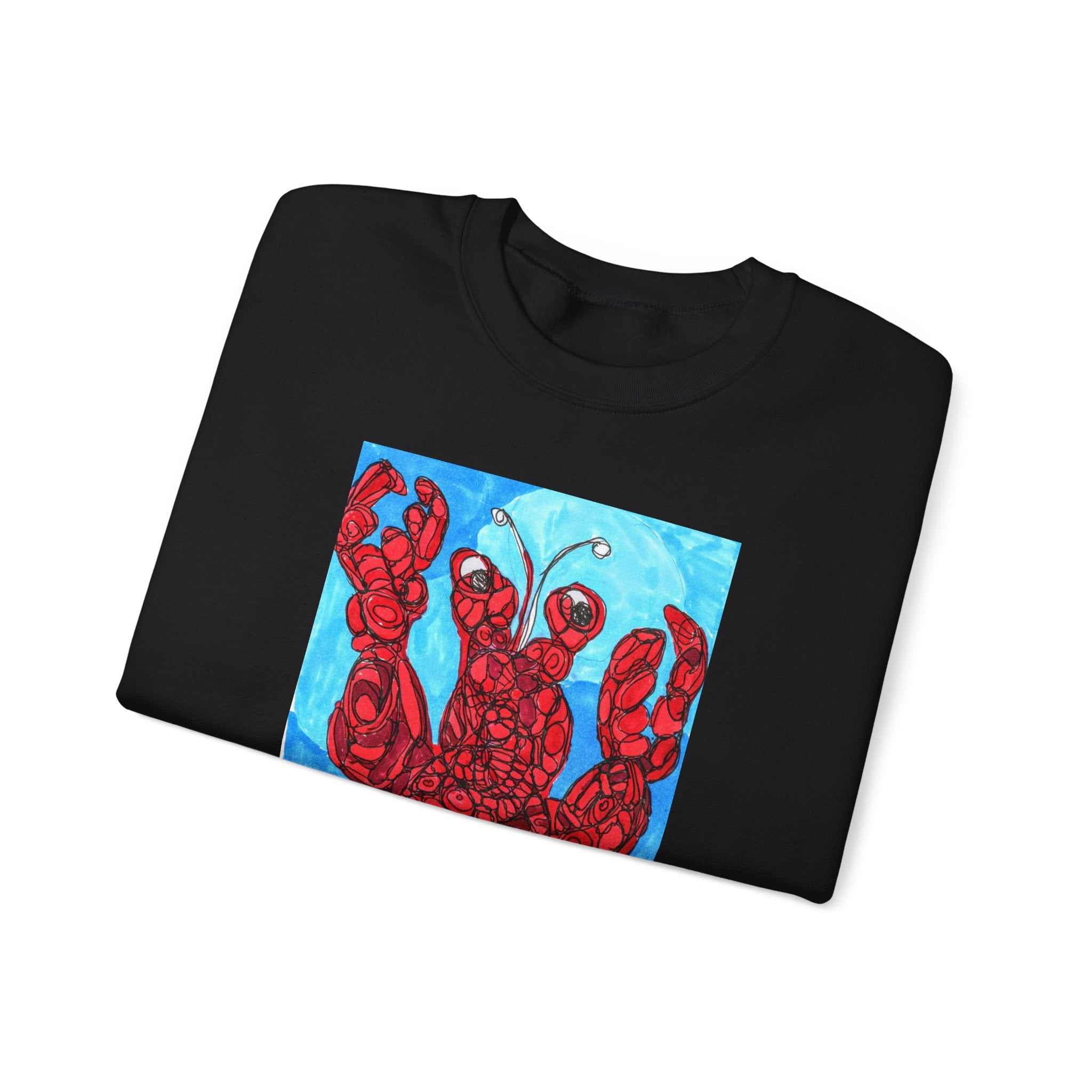 Lobster Art Crewneck Sweatshirt — Bold Red Lobster Graphic on Ocean Blue