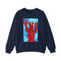Lobster Art Crewneck Sweatshirt — Bold Red Lobster Graphic on Ocean Blue