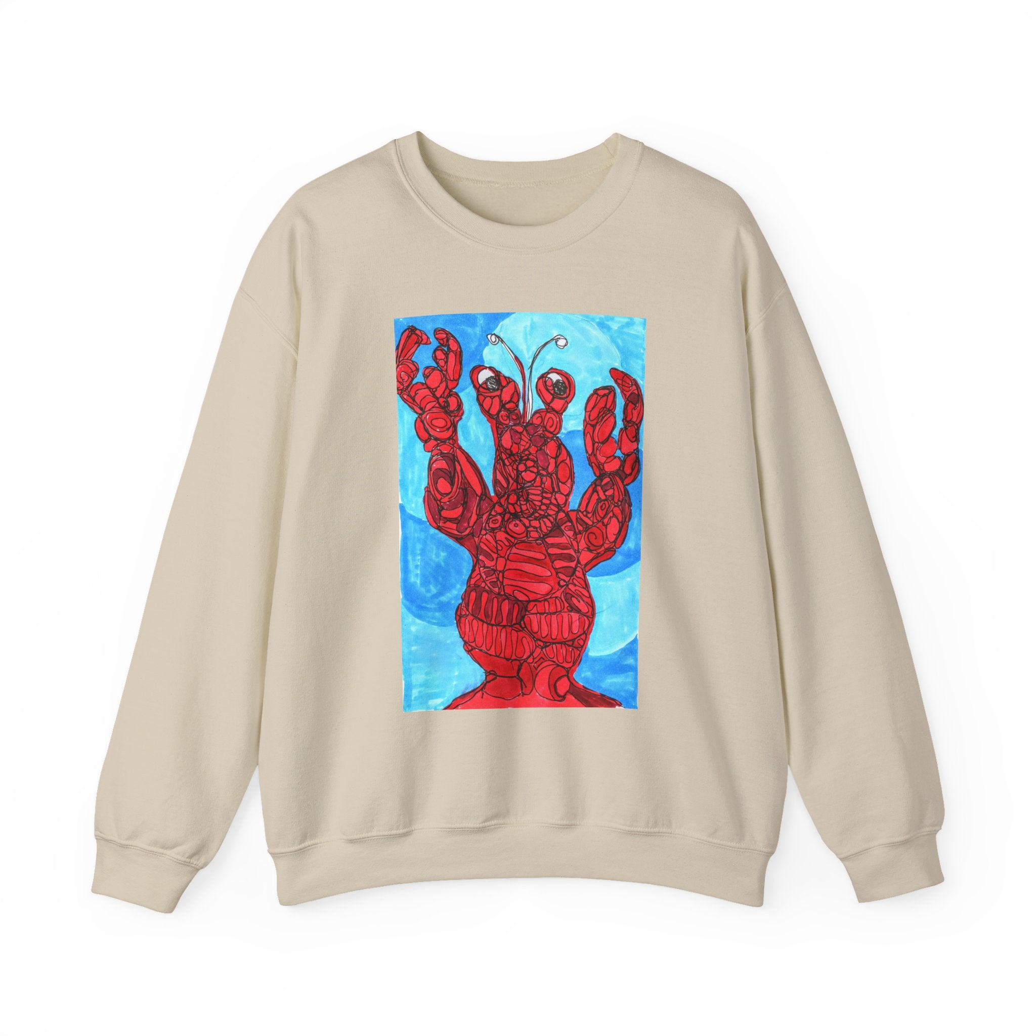 Lobster Art Crewneck Sweatshirt — Bold Red Lobster Graphic on Ocean Blue