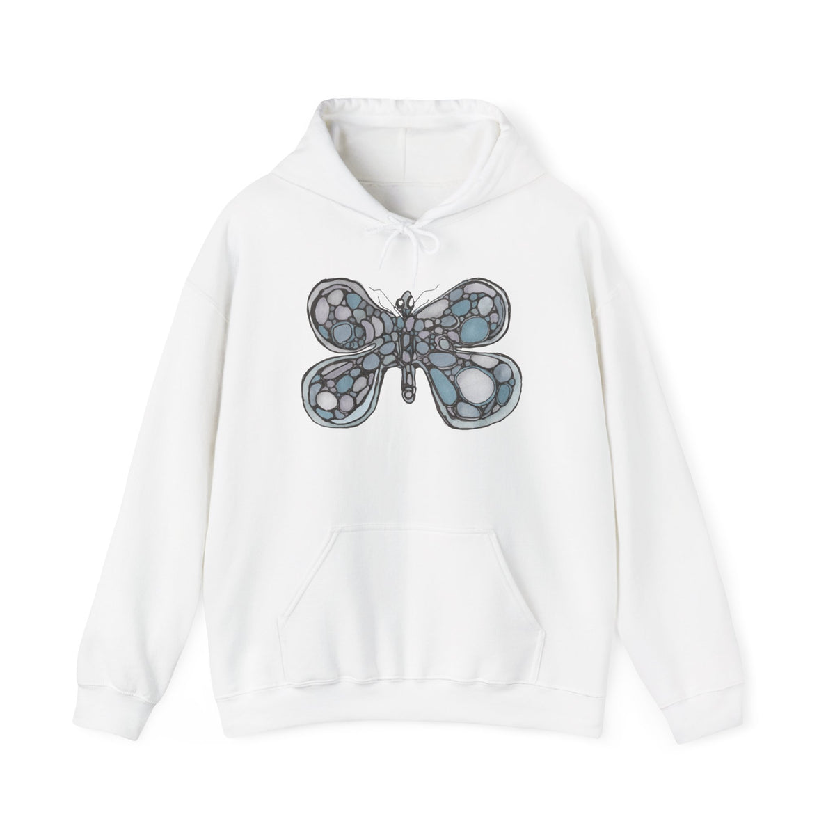 Stained Glass Dragonfly Hoodie — Delicate Blue Mosaic Insect Sweatshirt