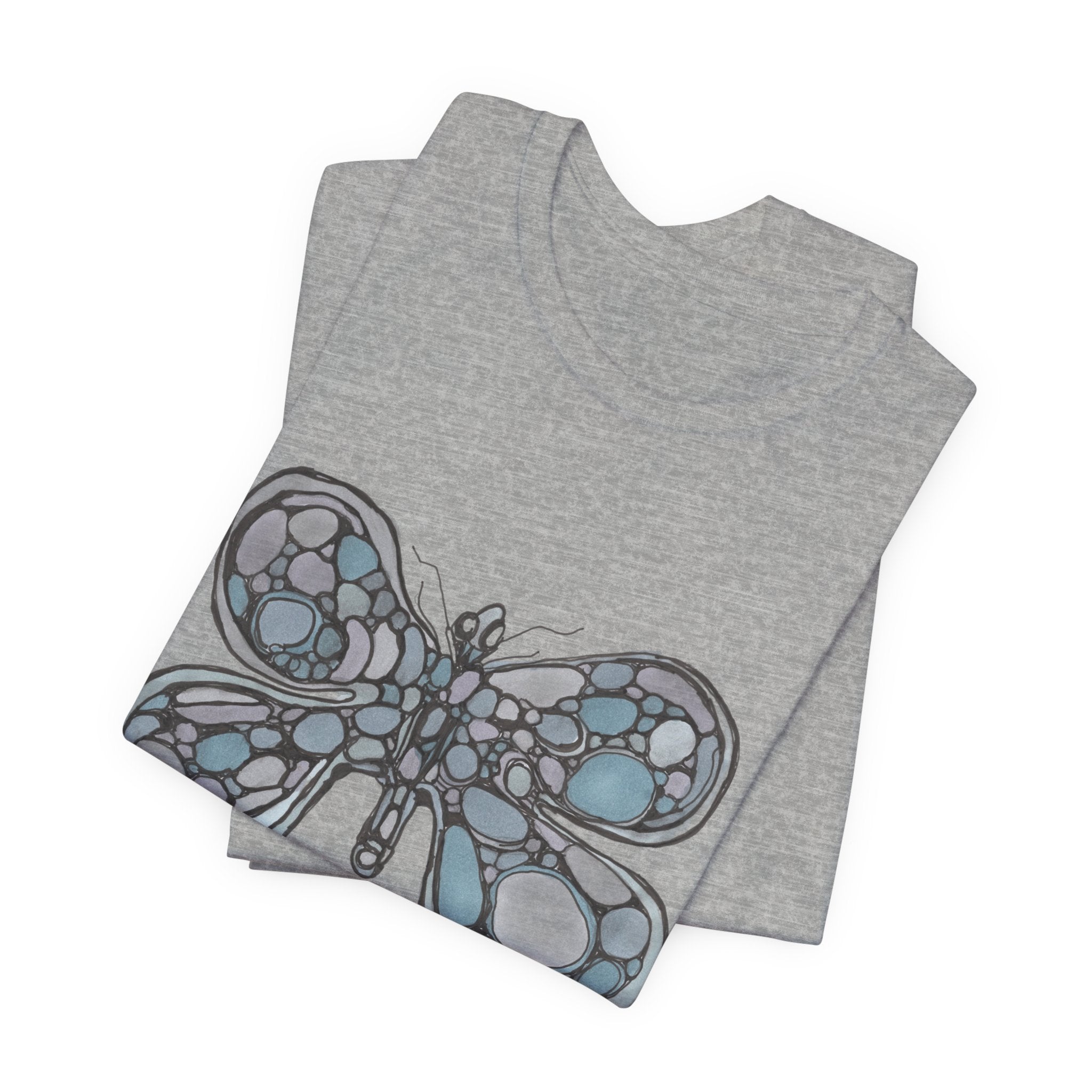 Butterfly Mosaic T‑Shirt — Blue Stained Glass Insect Tee