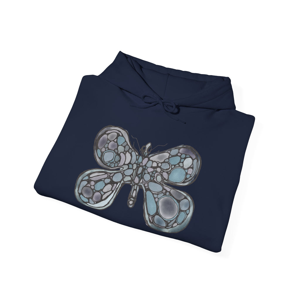 Stained Glass Dragonfly Hoodie — Delicate Blue Mosaic Insect Sweatshirt
