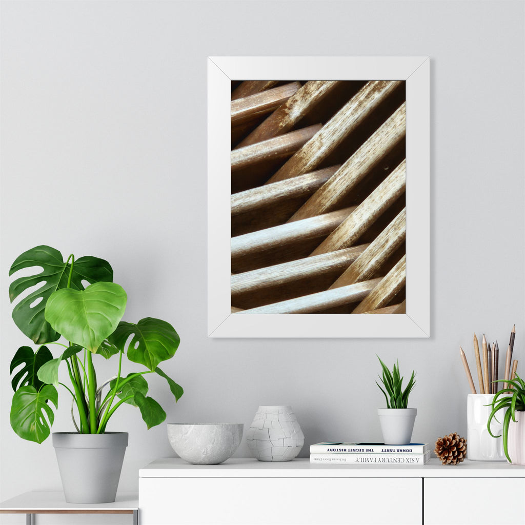 Framed Poster - Abstract Rustic Wood Texture Vertical Wall Art